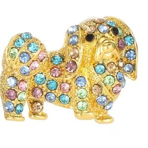 Gold-Tone Dog Brooch with Multicolor Crystals